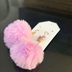 Hand Crafted Pink Fluffy Pom Pom Drop Earrings